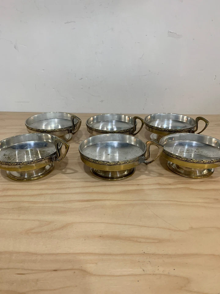 Старинный Argento серебро на латуни чайная чашка блюдца A.S.I.G набор из 6  - Изображение 1 из 4