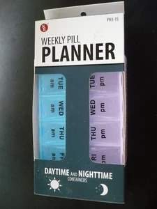 Large 7.5" x 3 1/2" Pill Organizer 7 Day 2 Times a Day Weekly Pill Box - Picture 1 of 2