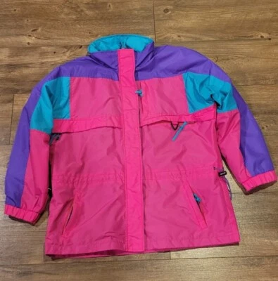 Винтажный ретро 80-х 90-х годов Colorblock зима осень лыж куртка розовый фиолетовый бирюзовый знаковый - Изображение 1 из 4