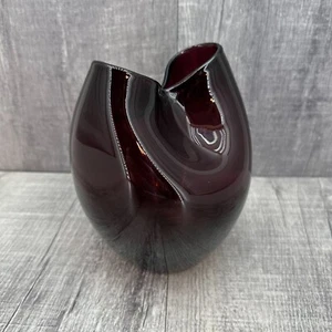 Blenko Ivy Art Glass Vase Pinched Amethyst Purple VTG MCM Winslow Anderson 39 - Picture 1 of 10
