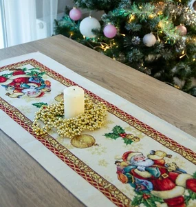 Corredor de mesa de Navidad hilos dorados tapiz de vacaciones rectangular Santa Claus - Imagen 1 de 9