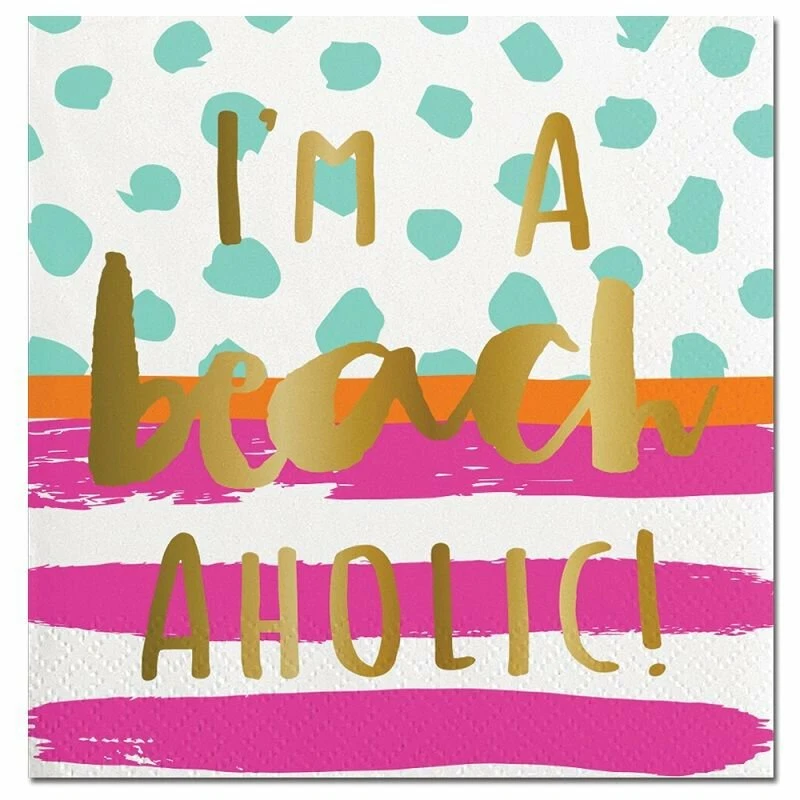 I'm A beachaholic! Foil Cocktail Party Napkins 5" x 5" Size, 20-Count Package - Image 1 of 1