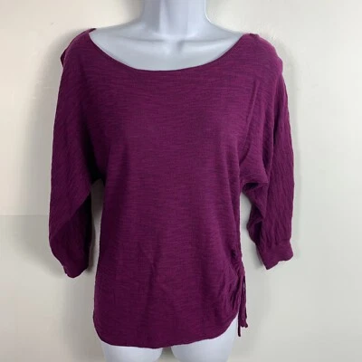 Blusa feminina New York & Company tamanho XS rosa fúcsia roxa manga longa ruching  - Imagem 1 de 4