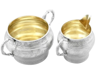 Jarra de plata de ley crema y azucarero antiguo victoriano (1884) Foto 1 de 4