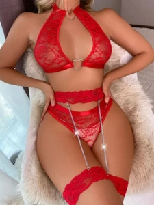 Sexy Women Lingerie Teddy Babydoll Lace Sleepwear Garter Underwear Set Bodysuit - Picture 1 of 37