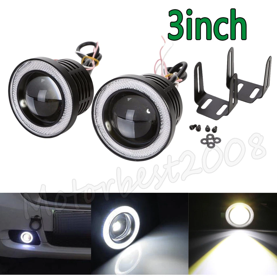 2x Lámpara de faros antiniebla de 3" con halo blanco ojos de ángel proyector parachoques conducción Foto 1 de 4