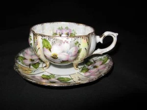 Original Napco China Footed Cup Saucer Magnolia Blossoms – IDD239 - Iridescent - Picture 1 of 10