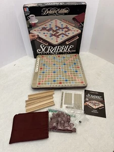 Scrabble Deluxe Edition W/ Turntable Base 1989 Milton Bradley Burgundy Tiles - Picture 1 of 20