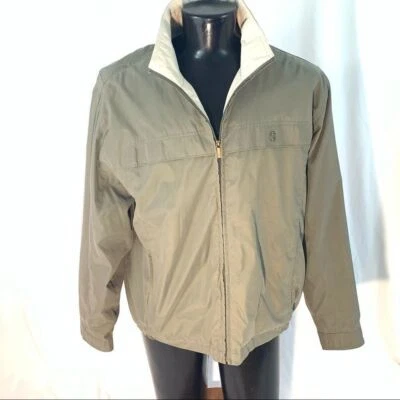 Izod Mens Full Zip Khaki and Cream Jacket XL Made in USA Vintage - Image 1 of 4
