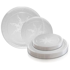 Round Clear Scroll Disposable Plastic Plates Wedding Party Value Sets 240pcs - Picture 1 of 8