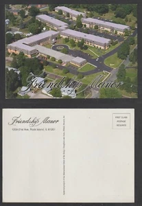 Postal de Rock Island Illinois Friendship Manor vista aérea cromada sin usar - Imagen 1 de 3