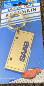 Vtg Retro 70’s 80’s Saab License Plate Solid Brass Keychain NOS Old Stock - Picture 1 of 6