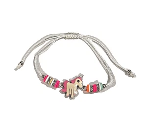 Girl Handmade String Bracelet Unicorn Pendant - White String Bracelet - Picture 1 of 1