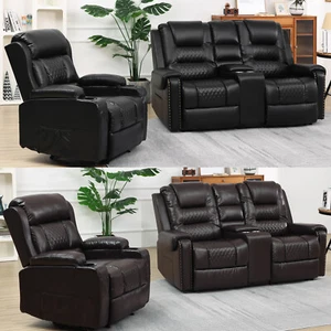 Black/Brown Massage Heat Recliner Chair Single/Double Sofa Home Theater w/Remote - Picture 1 of 73
