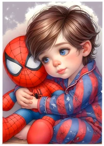 1/1 * BOY & SPIDEY PLUSH * Custom ACEO * Novelty * LIMITED EDITION * ART Card - Picture 1 of 2