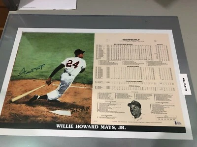 Willie Mays Autographed 14 x 21 Lithograph Stat Print # 484/1000 Beckett COA - Image 1 of 4