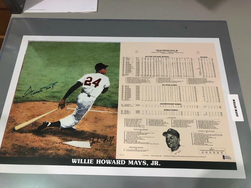 Willie Mays Autographed 14 x 21 Lithograph Stat Print # 484/1000 Beckett COA - Image 1 of 4