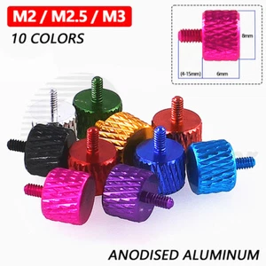 M2 M2.5 M3 Flat Knurled Thumb Screw Bolts 4- 15mm Aluminum Anodised 10 Colors D8 - Picture 1 of 22