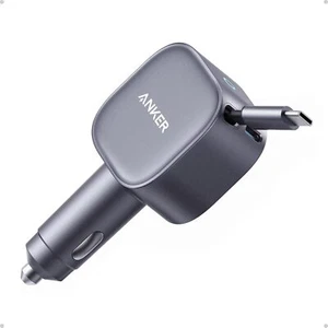 Anker USB-C Car Charger 75W Adapter Built-in Retractable Cable for iPhone 16/Mac - Picture 1 of 6
