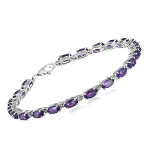 Purple Amethyst Oval cut Natural Tennis Bracelet lobster Clasp Sterling silver - Picture 1 of 5