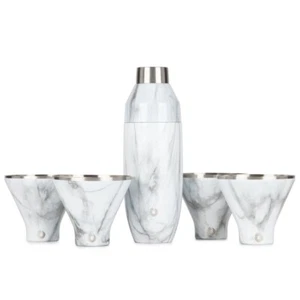 SNOWFOX Stainless Steel Cocktail Shaker and Martini Glass Set, Marble - Picture 1 of 3