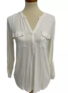 Style & Co. Women's top blouse Vanilla Bean long sleeve V neck size S - Picture 1 of 6
