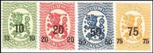 Juego completo de estampillas Saarinen sobreimpresión de los Leones de Finlandia como nuevas montadas sin montar o nunca montadas 1919 - Imagen 1 de 1