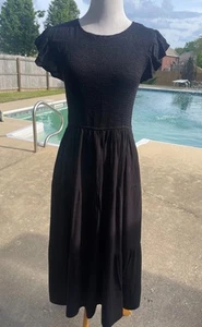 Merokeety Women's Maxi Dress Size Large Brown Pleated Cap Sleeve Round Neck - Picture 1 of 13