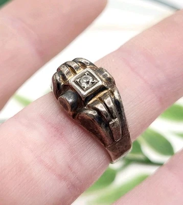 Ancienne Bague Argent Vermeil Style Tank Silver Ring 3,5g T52 Bijou Ancien - Photo 1/4