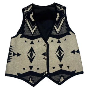 Vintage Tintic Blanket Vest L Black Aztec Wool Cotton Blend 80s USA Heritage - Picture 1 of 9