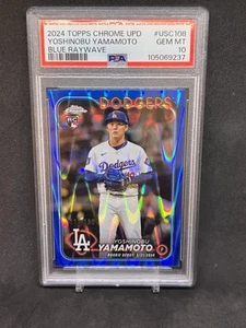 2024 Topps Chrome Yoshinobu Yamamoto RC Blue Ray Wave Refractor #/150 PSA 10 📈 - Picture 1 of 4