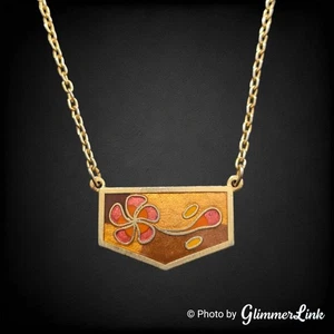 Vintage Floral Cloisonne Enamel Gold Tone Floral Pendant Necklace - Picture 1 of 7