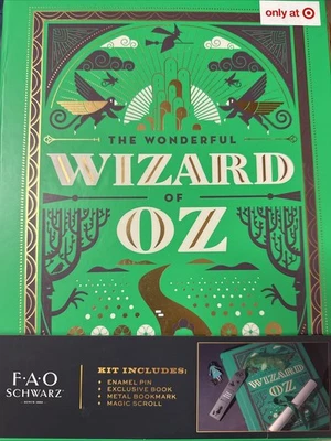 NIB  WONDERFUL WIZARD OF OZ HARDCOVER BOOK KIT-PIN-MAGIC SCROLL, FAO SCHWARZ Foto 1 de 3