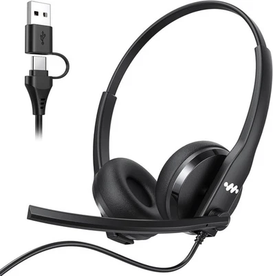 USB Headset with Microphone for PC Wired Computer Laptop Headset Noise Cancellin - Image 1 of 4
