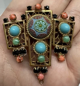 VTG DeLizza Elster Juliana Moroccan Matrix Brooch Pin Goldtone READ DESCRIPTION - Picture 1 of 8