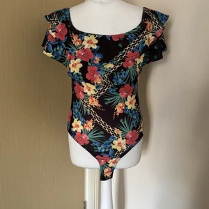 2000s Jane Norman Floral Chain Print Ruffle Summer Bodysuit - Picture 1 of 9