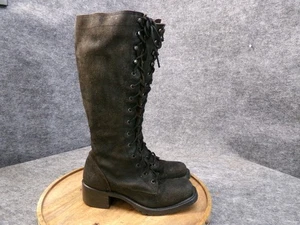 Frye Campus Lug Echt Wildleder Leder Kniehohe Schnürstiefel Schwarz Größe 7,5 M - Bild 1 von 13