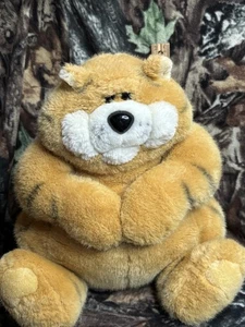 Peluche vintage 1985 Dakin paffuto gatto grasso striscia tigre peluche fattoria divertente - Foto 1 di 6