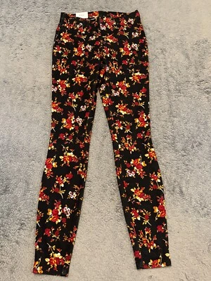 NWT Time And Tru Legging Jegging Women's XS 0-2 Black Pants Stretch Floral - Image 1 of 4