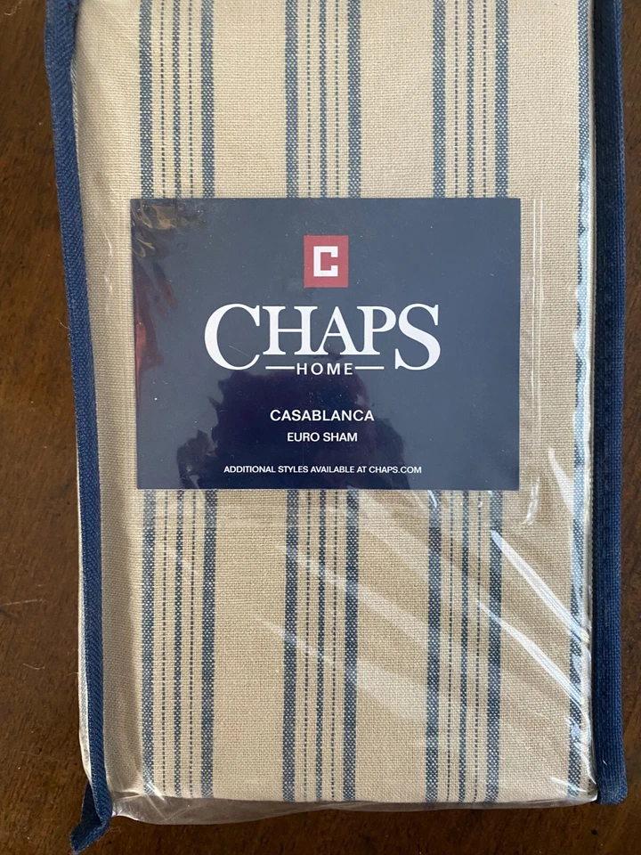 Chaps Home Casablanca Euro Sham Beige Stripe Decorative Pillows Cover 26" X 26" - Image 1 of 4