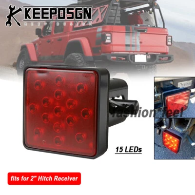 Trailer 2'' Tow Hitch Light Red Cover LED Brake DRL Reverse for JEEP Gladiator - Image 1 of 4