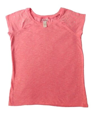 Justice девочек розовый с заклепками плечи футболка/топ размер 10 - Изображение 1 из 4