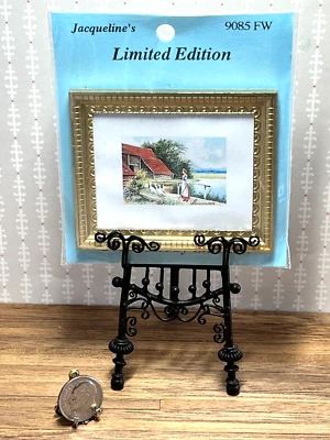 Casa de muñecas miniatura Jacqueline's #9085 chica ganso por estanque cuadro marco dorado Foto 1 de 2