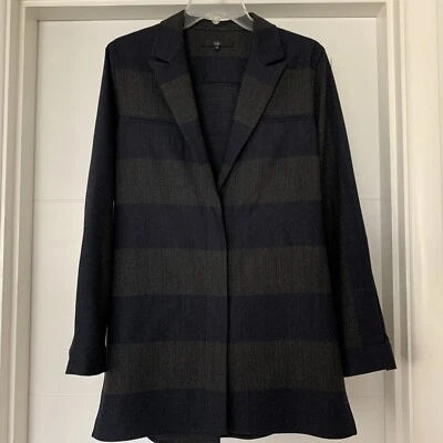 Blazer Tibi Horizontal Rayas Mezcla Lana Azul Marino y Gris-XS Foto 1 de 4