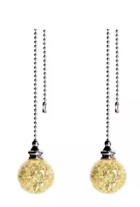 2Pcs Ceiling Fan Pull Chain 30MM Yellow Crystal Ice Crack Ball Light Pull Chain - Picture 1 of 3