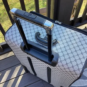 Lauren Ralph Lauren Jacquard Monogram Canvas/Leather Rolling Luggage/SuitcaseVTG - Picture 1 of 24