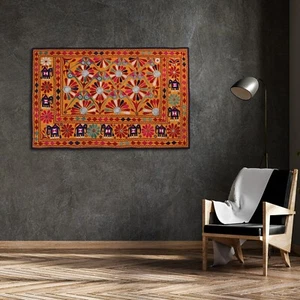 Tapestry Vintage Gujrati 70-80 year old, Silk embroidery Antique Handmade cotton - Picture 1 of 6