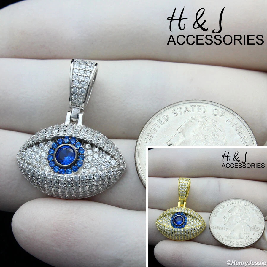 PLATA ESTERLINA 925 ICY BLING CIRCONITA AZUL MAL DE OJO CHAPADO EN ORO/PLATA COLGANTE*ASP370 Foto 1 de 1