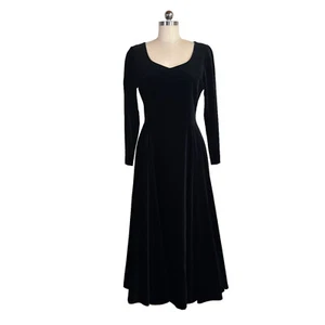 vintage laura ashley black velvet party dress gown US 10 goth 80s 90s long vtg - Picture 1 of 8