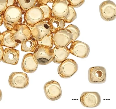 100 Gold Plated Brass Smooth 5mm Rounded Square Beads with 1.2mm Hole - Image 1 of 2